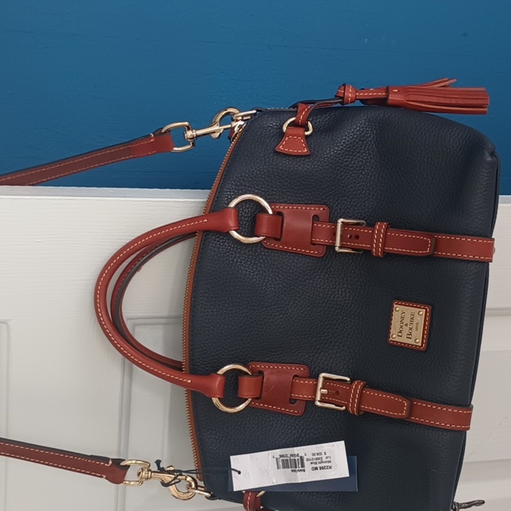 Dooney & Bourke Blue  and Brown Satchel.. Red Interior..